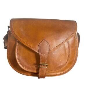Tan Leather Saddle Crossbody Bag Flap Buckle Closure Western Style handmade